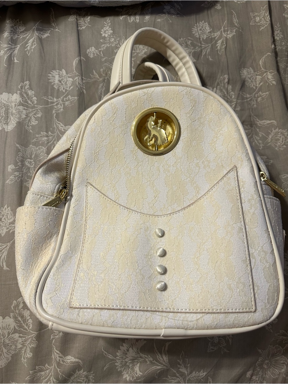 Loungefly Cream Lace Mini Backpack with Gold Medallion